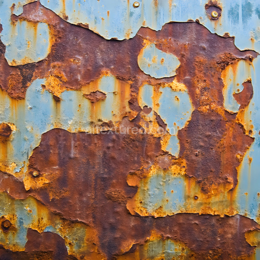 Seamless 3D Rusty Metal Cracked and Holed PBR Texture with Peeling Blue Paint