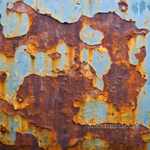 Rusty Metal Cracked and Holed PBR Texture with Peeling Blue Paint seamless Rust PBR texture