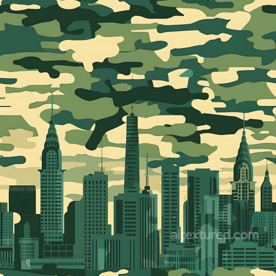 urban camouflage PBR texture featuring stylized city skyline and smooth cloud pattern Color Camouflage texture preview