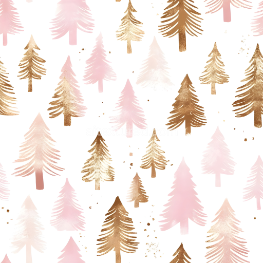 Seamless 3D PBR Texture of Pink and Gold Stylized Christmas Trees