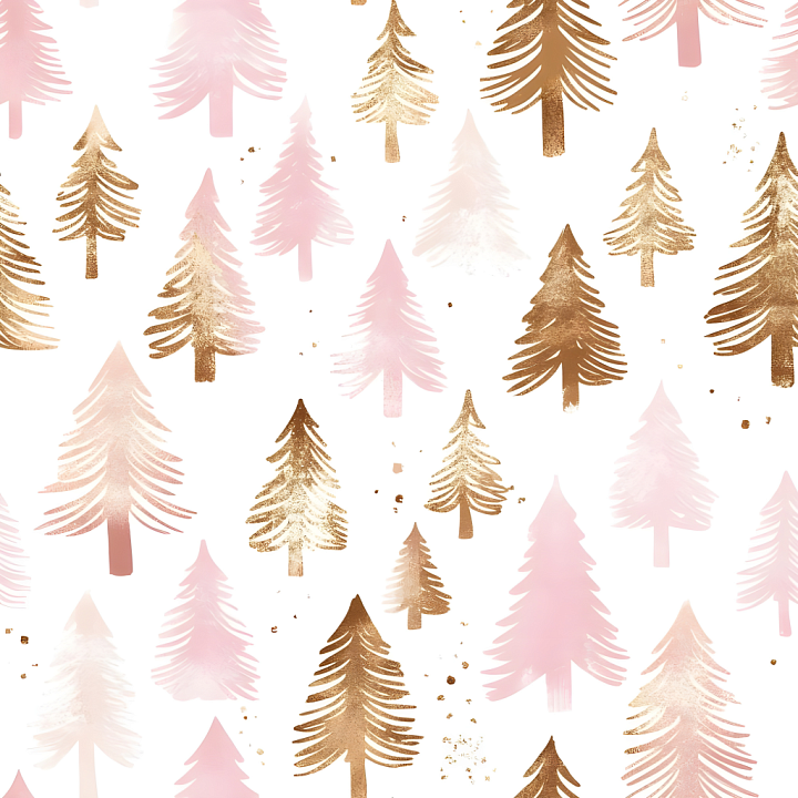 with Pink and Gold Hand-Painted Christmas Tree Pattern seamless PBR texture preview