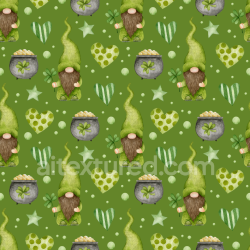 seamless Seamless 3D PBR Texture with Hand-Painted St. Patrick's Day Gnomes and Shamrocks texture 8k free download PBR