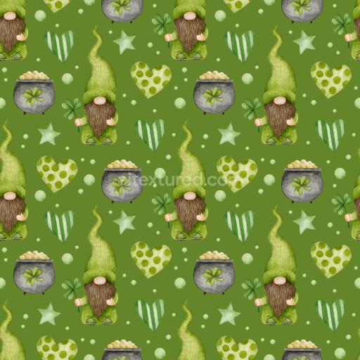 Preview — Seamless 3D PBR Texture with Hand-Painted St. Patrick's Day Gnomes and Shamrocks