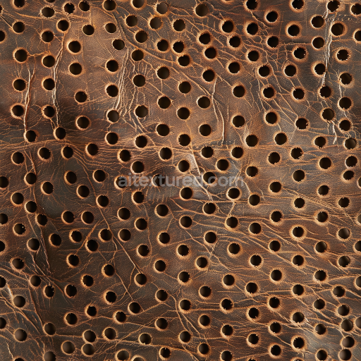 Seamless 3D Distressed Brown Perforated Leather PBR Texture with Natural Wrinkles