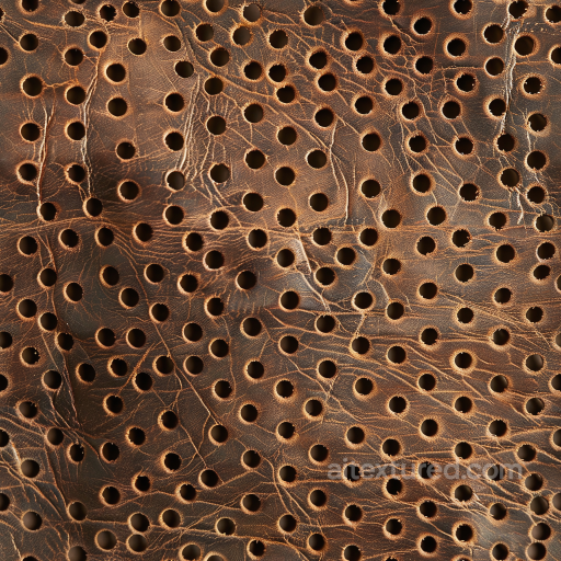 Distressed Brown Perforated Leather PBR Texture with Natural Wrinkles seamless Leather PBR texture