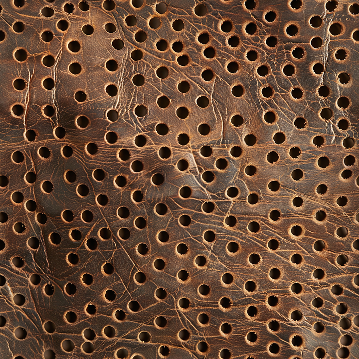 Distressed Brown Perforated Leather with Natural Wrinkles seamless PBR texture preview