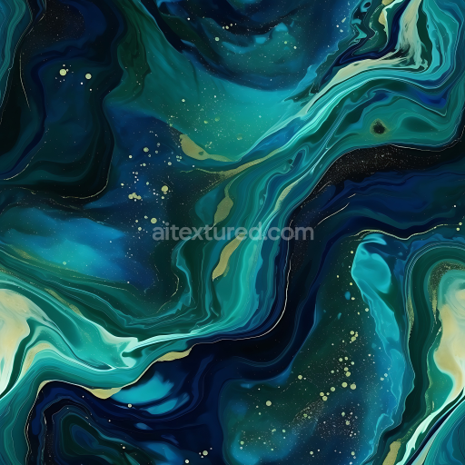 Seamless 3D PBR Marble Texture with Blue and Green Fluid Swirls and Gold Flecks