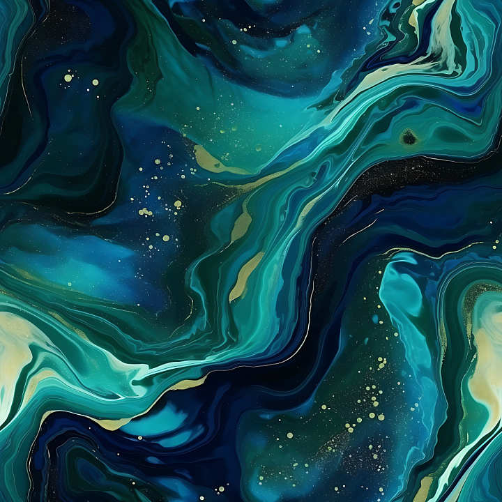 Marble with Blue and Green Fluid Swirls and Gold Flecks seamless PBR texture preview