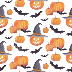 seamless Seamless 3D PBR Watercolor Halloween Texture with Pumpkins, Bats, and Witch Hats texture 8k free download PBR