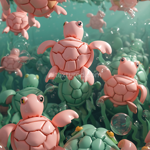 Seamless 3D Inflated PBR Texture of Puffy Vinyl Turtle Shell Panels in Pastel Colors