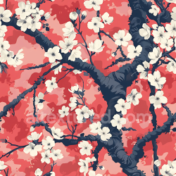 seamless Seamless 3D Stylized Floral Camouflage PBR Texture with Cherry Blossom Design texture 8k free download PBR