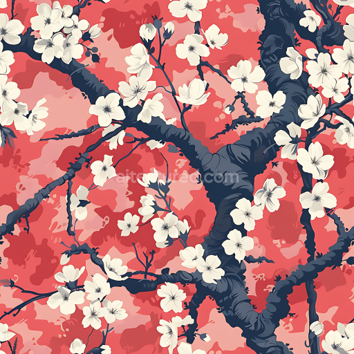 Seamless 3D Stylized Floral Camouflage PBR Texture with Cherry Blossom Design