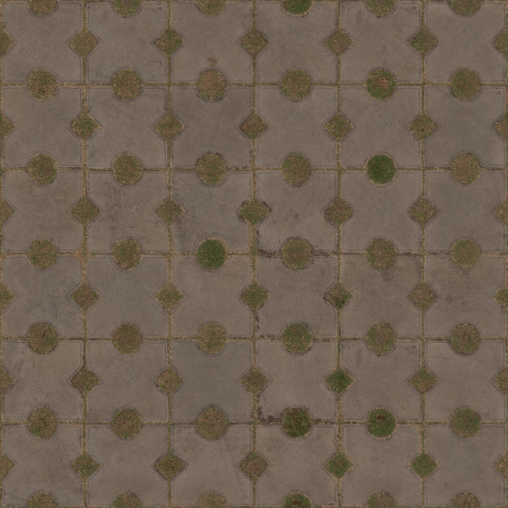 Concrete Pavers - Patterned Concrete Walkway Dirt Grass Asphalt seamless PBR texture preview
