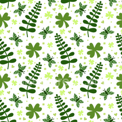 seamless Seamless 3D PBR Texture Featuring St Patrick Clover, Ferns & Butterflies Pattern texture 8k free download PBR