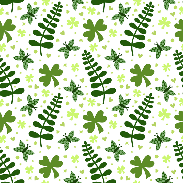 Featuring St Patrick Clover, Ferns & Butterflies Pattern seamless PBR texture preview