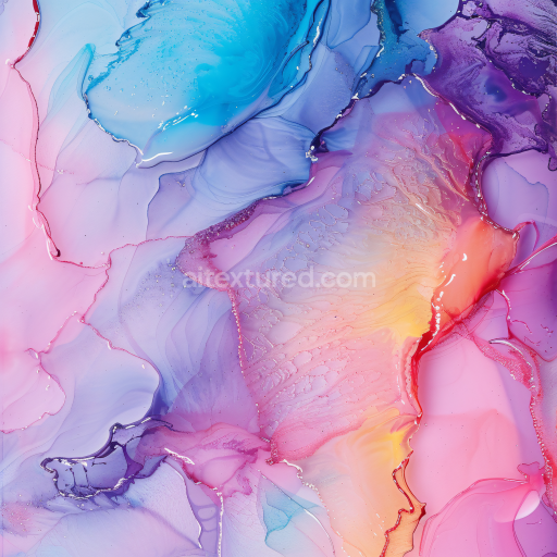 Seamless 3D Alcohol Ink PBR Texture with Pastel Multicolor Fluid Swirls and Soft Gradients
