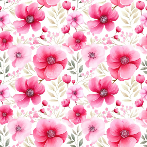 Seamless 3D PBR Texture Featuring Pink Flower Pattern with Soft Leaves