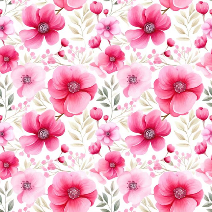 Featuring Pink Flower Pattern with Soft Leaves seamless PBR texture preview