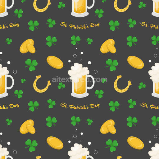Seamless 3D PBR Texture Featuring St Patrick’s Day Icons and Dark Background