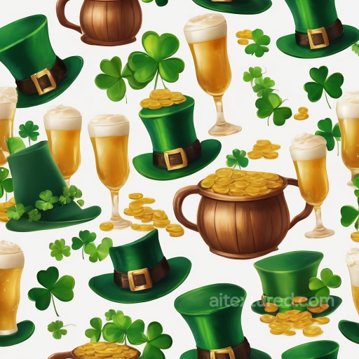 Of St Patrick Symbols: Green Hats, Beers, Coins seamless St patrick digital paper bundle PBR texture
