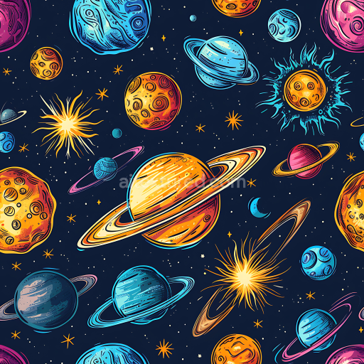Seamless 3D Cartoon Space PBR Texture with Colorful Planets and Starfield