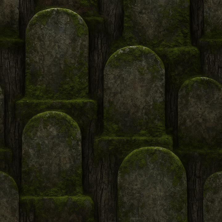 Weathered Tombstone Mossy Stone For Graveyard Scenes seamless PBR texture preview