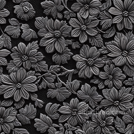 Of Black Leather With Detailed Embossed Floral Pattern seamless Leather PBR texture