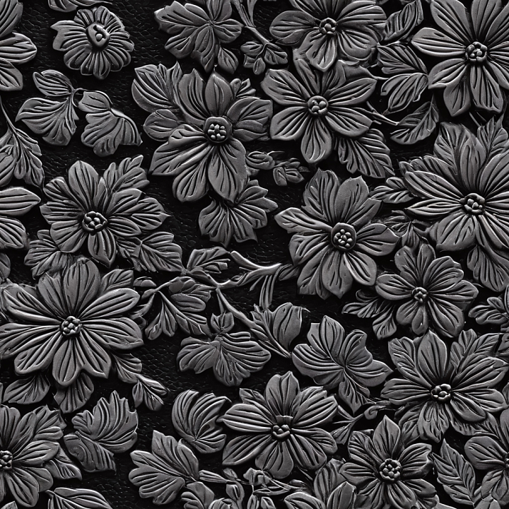 Of Black Leather With Detailed Embossed Floral Pattern seamless PBR texture preview