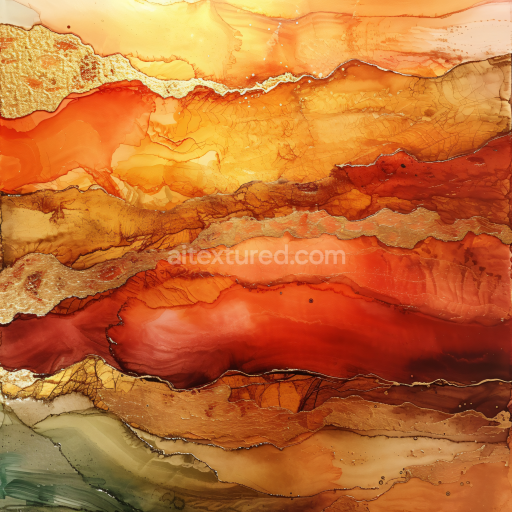 Seamless 3D Alcohol Ink PBR Texture Featuring Warm Amber and Gold Fluid Waves