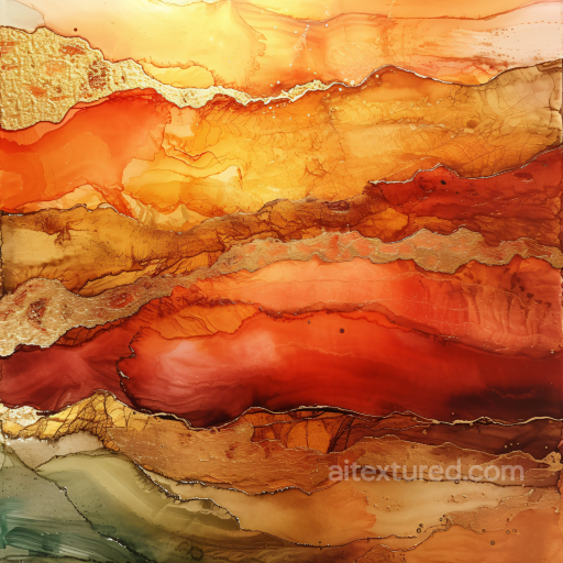 Alcohol Ink PBR Texture Featuring Warm Amber and Gold Fluid Waves seamless Alcohol ink PBR texture