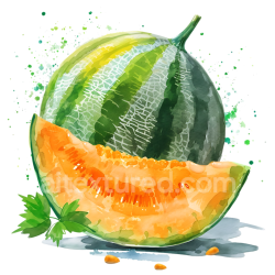 seamless Watercolor-Style Melon Slice and Whole Melon Breakfast Graphic texture 8k free download PBR