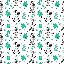Seamless 3D Pattern PBR Texture with Playful Cartoon Zebra and Green Foliage texture preview