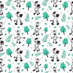 Seamless 3D Pattern PBR Texture with Playful Cartoon Zebra and Green Foliage texture preview
