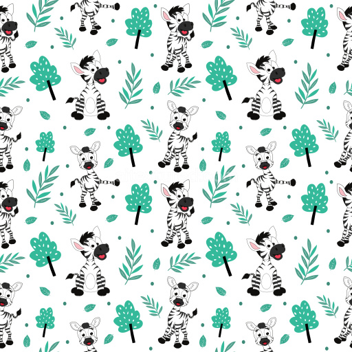 Pattern Bundle - Seamless 3D Pattern PBR Texture with Playful Cartoon Zebra and Green Foliage texture preview