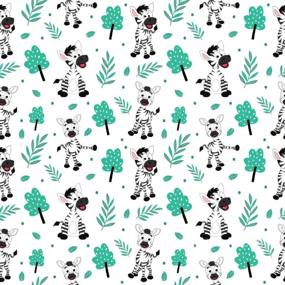 Pattern PBR Texture with Playful Cartoon Zebra and Green Foliage Pattern Bundle texture preview