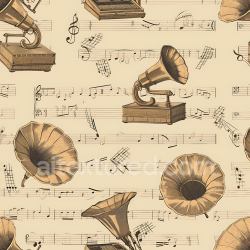seamless Seamless 3D PBR Texture of Vintage Gramophone Illustrations on Music Sheet texture 8k free download PBR