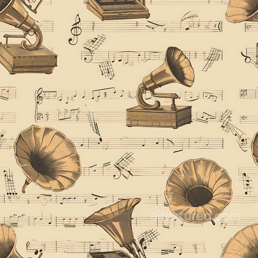 Vintage Scrapbook Texture of Vintage Gramophone Illustrations on Music Sheet seamless Vintage Scrapbook PBR texture