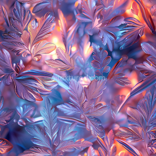 Seamless 3D PBR Texture of Glossy Embossed Leaves in Iridescent Purple and Orange