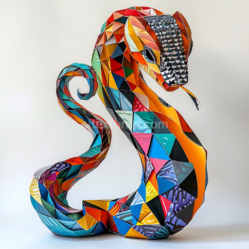 Seamless 3D PBR Texture of Colorful Geometric Origami Snake Scales with Vibrant Triangular Patterns