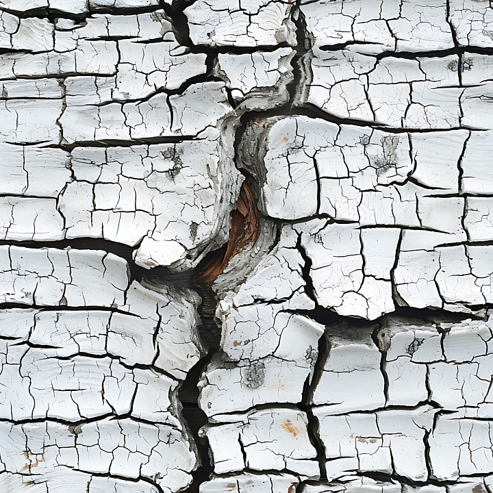 Cracked White Paint With Aged Wood Base And Deep Fissures seamless PBR texture preview