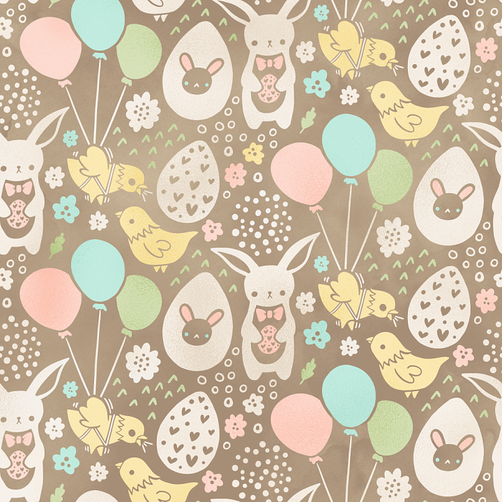 Digital Paper Featuring Easter Bunnies, Chicks & Balloons seamless PBR texture preview