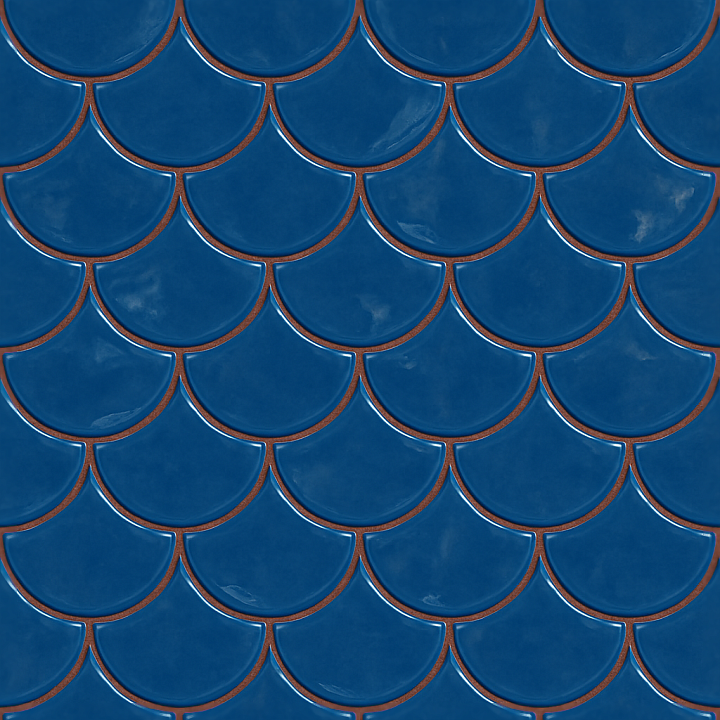 Fish Scale Tiles Mosaic With Blue Tiles And Glossy Finish seamless PBR texture preview