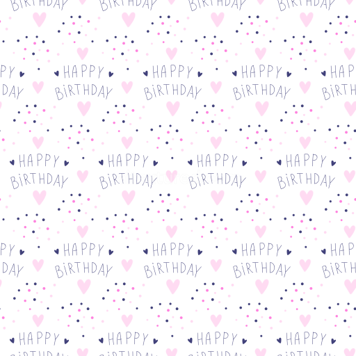 Seamless 3D PBR Texture Featuring Pink Hearts and Happy Birthday Text
