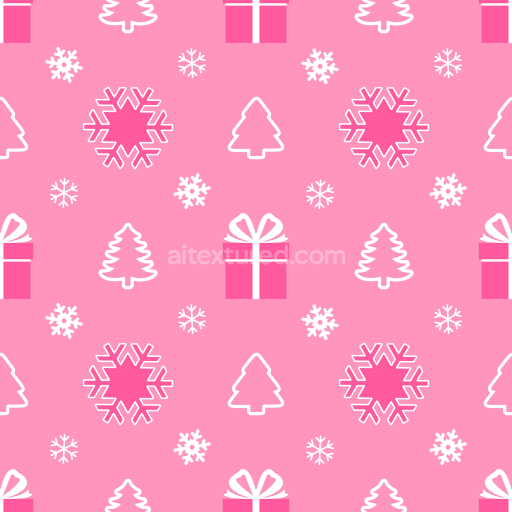 Seamless 3D PBR Texture of Pink Christmas Digital Paper with Snowflakes and Gifts