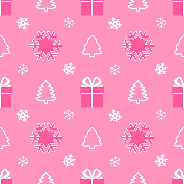 Pink Christmas Digital Paper with Snowflakes and Gift Icons seamless PBR texture preview