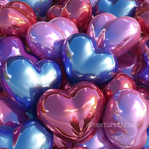 Inflated Heart-Shaped Vinyl PBR Texture with Glossy Reflective Surfaces in Blue and Purple seamless Inflated PBR texture