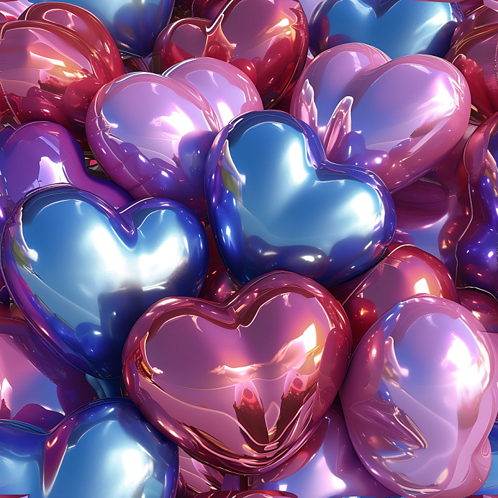 Inflated Heart-Shaped Vinyl with Glossy Reflective Surfaces in Blue and… seamless PBR texture preview