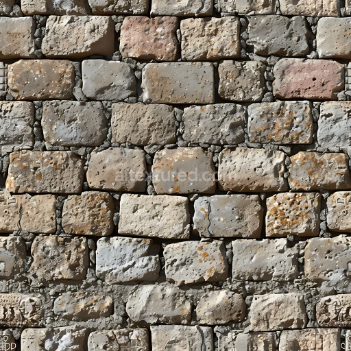 Seamless 3D PBR Weathered Stone Wall Texture with Lichen and Rough Surface