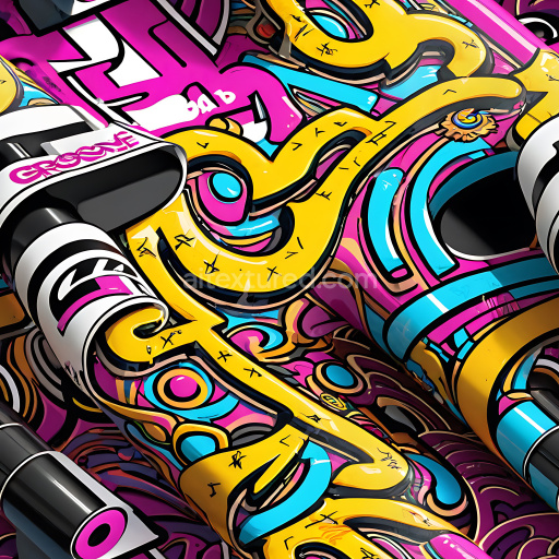 Seamless 3D PBR Texture of Vibrant Colorful Graffiti with Bold Shapes