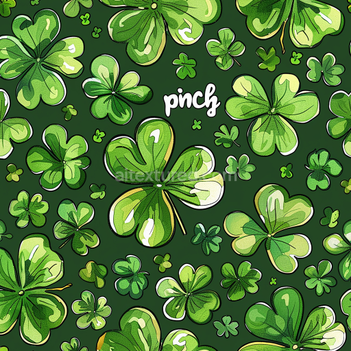 Seamless 3D PBR Texture Featuring Illustrated Green Shamrock Clovers